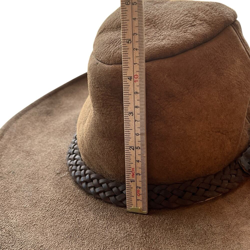 Suede Shearling Rancher Cowboy Hat Men Size 7 1/8 Made in USA Vintage Western - Picture 3 of 15